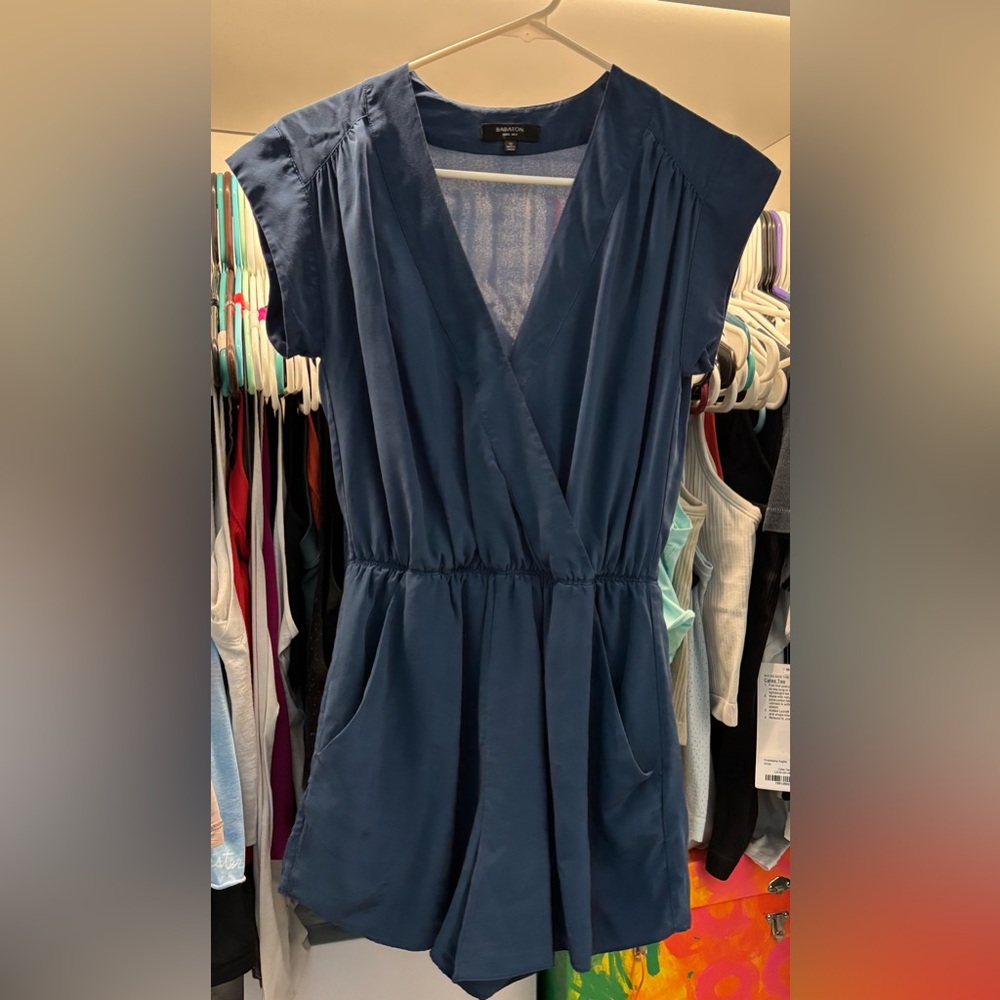 Babaton Corbett 100% Silk Romper in Moody Blue - Picture 2 of 4